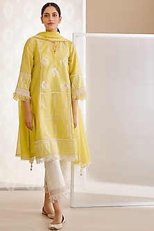 Yellow Chanderi Silk A-Line Kurta Set Design by Bunka at Pernia's Pop ...