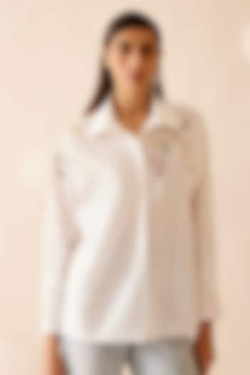 White Cotton Poplin Hand Embroidered Oversized Shirt by Bunka