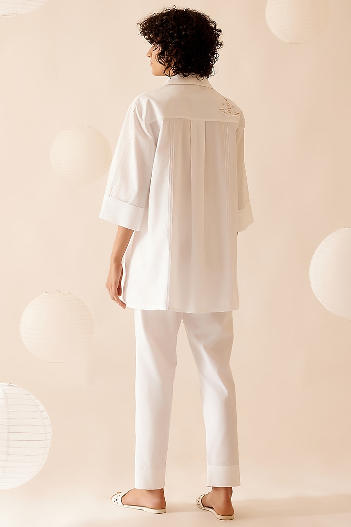 White Cotton Poplin Hand Embroidered Tunic by Bunka at Pernia's Pop Up Shop