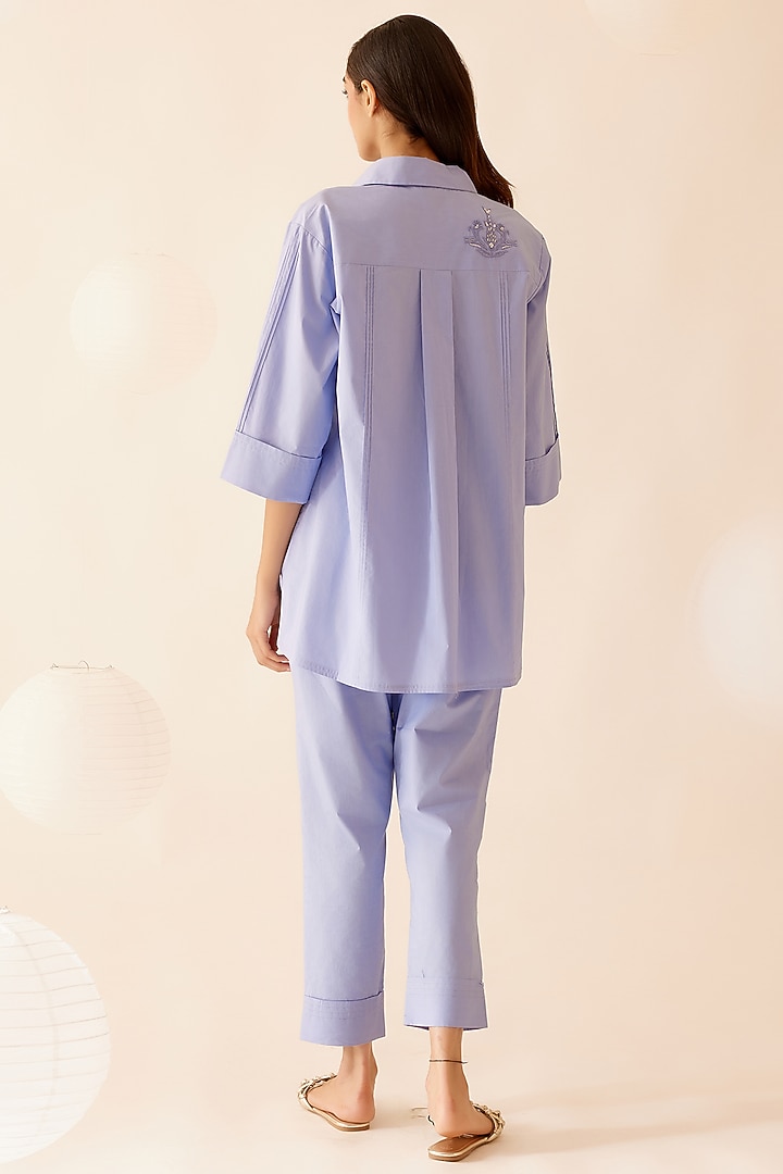 Blue Cotton Poplin Hand Embroidered Tunic by Bunka at Pernia's Pop Up Shop