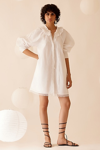 White Cotton Poplin A-Line Tunic by Bunka