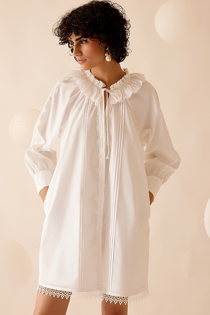 White Cotton Poplin A-Line Tunic by Bunka at Pernia's Pop Up Shop