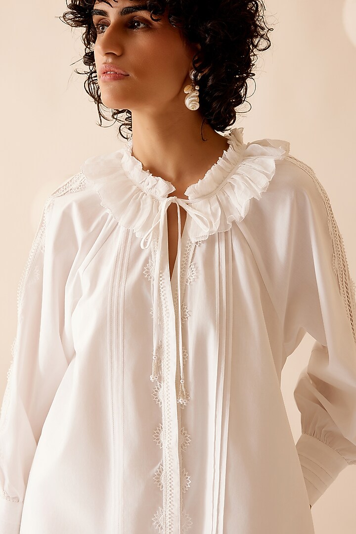 White Cotton Poplin A-Line Tunic by Bunka at Pernia's Pop Up Shop