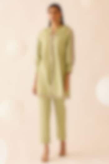 Green Cotton Poplin A-Line Tunic by Bunka at Pernia's Pop Up Shop