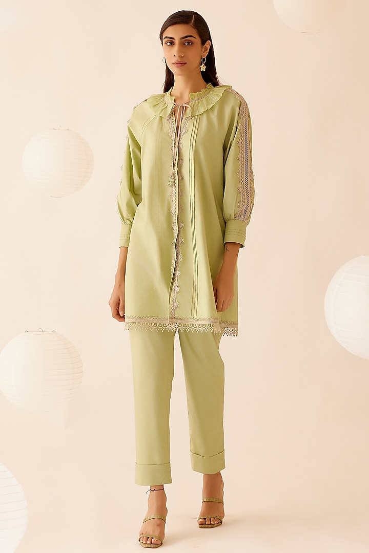 Green Cotton Poplin A-Line Tunic by Bunka at Pernia's Pop Up Shop