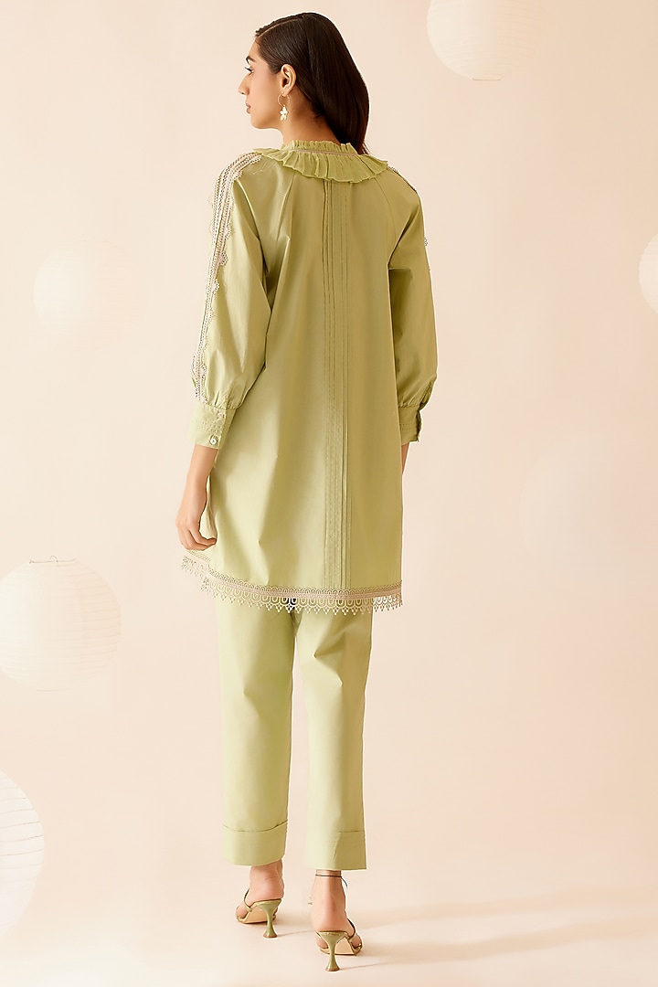 Green Cotton Poplin A-Line Tunic by Bunka at Pernia's Pop Up Shop
