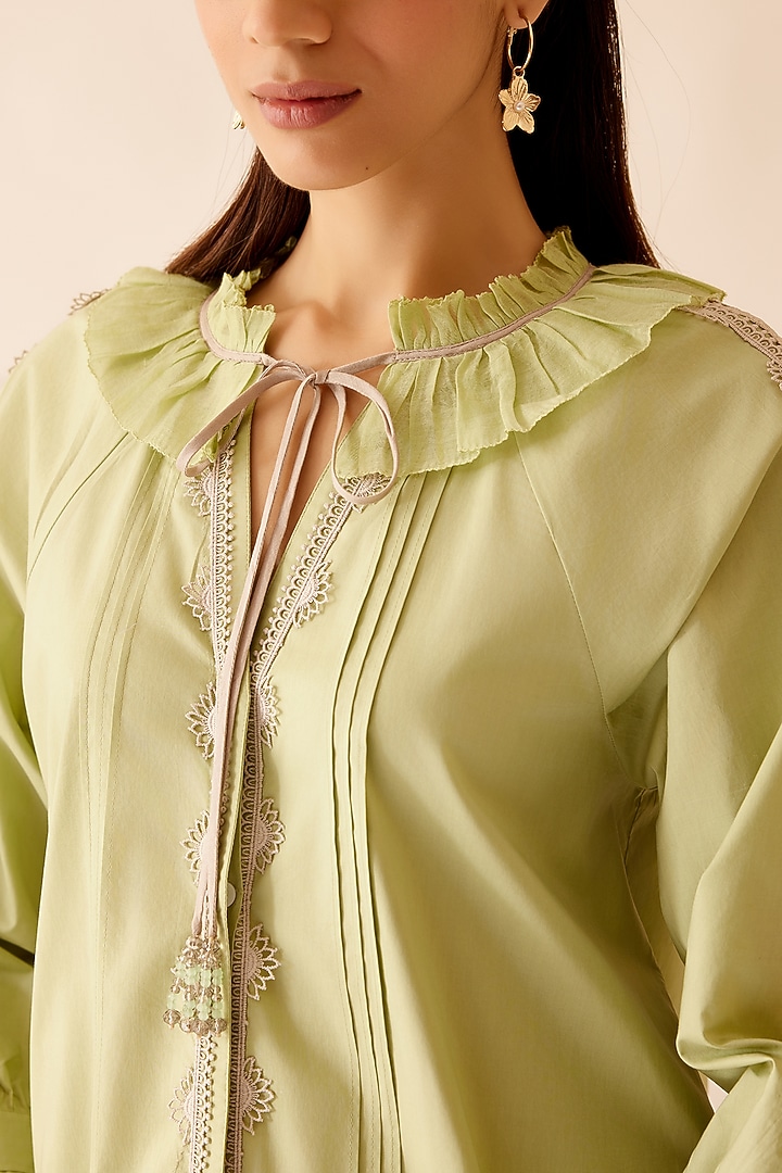 Green Cotton Poplin A-Line Tunic by Bunka at Pernia's Pop Up Shop