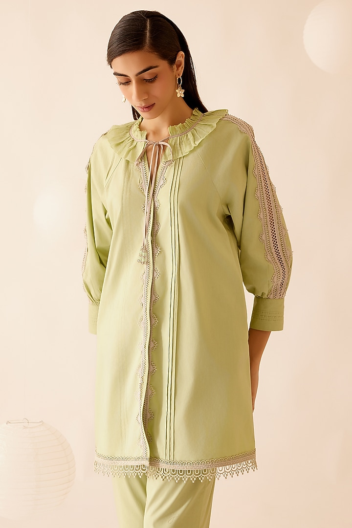 Green Cotton Poplin A-Line Tunic by Bunka at Pernia's Pop Up Shop
