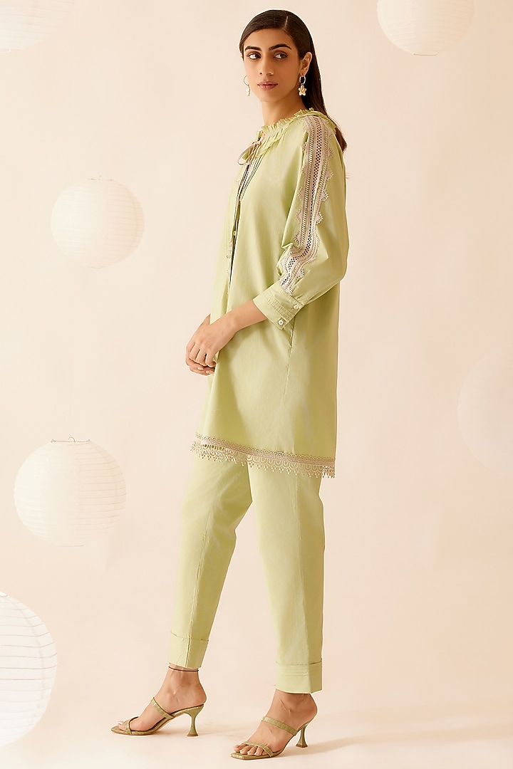 Green Cotton Poplin A-Line Tunic by Bunka at Pernia's Pop Up Shop