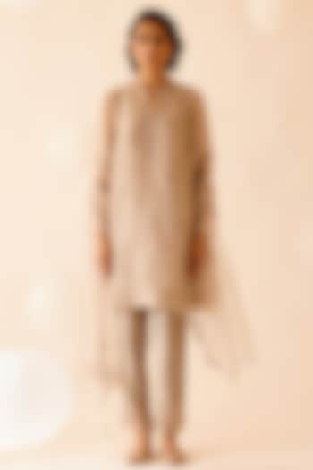 Sand Silk Organza Hand Beaded Kurta Set by Bunka at Pernia's Pop Up Shop