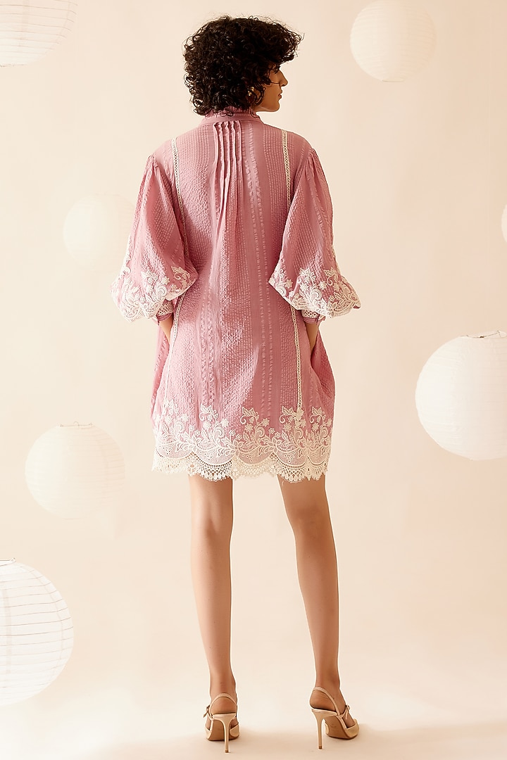 Pink Cotton Floral Lace Embroidered Tunic by Bunka at Pernia's Pop Up Shop