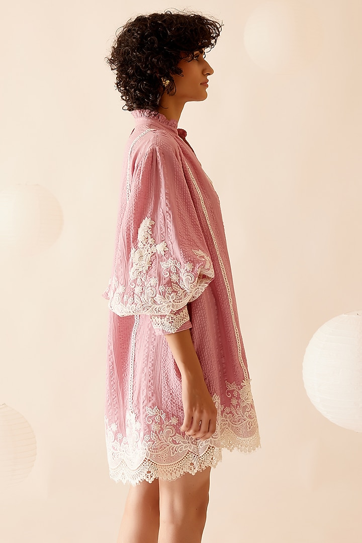 Pink Cotton Floral Lace Embroidered Tunic by Bunka at Pernia's Pop Up Shop