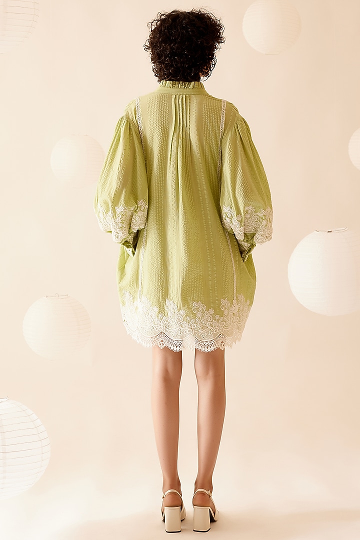 Green Cotton Floral Lace Embroidered Tunic by Bunka at Pernia's Pop Up Shop