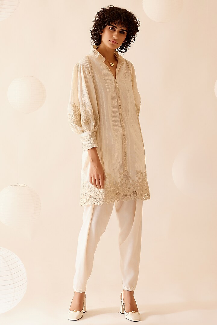 Ivory Cotton Floral Lace Embroidered Tunic by Bunka at Pernia's Pop Up Shop