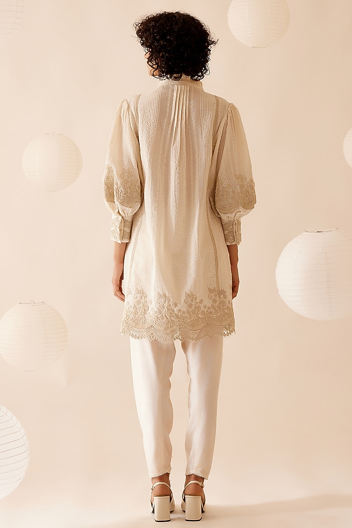 Ivory Cotton Floral Lace Embroidered Tunic by Bunka at Pernia's Pop Up Shop