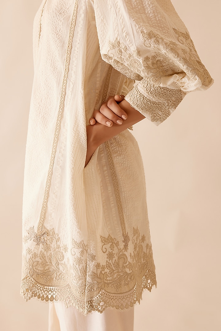 Ivory Cotton Floral Lace Embroidered Tunic by Bunka at Pernia's Pop Up Shop