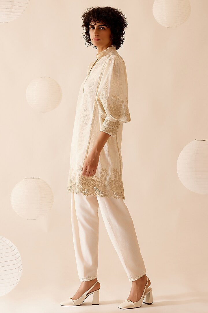 Ivory Cotton Floral Lace Embroidered Tunic by Bunka at Pernia's Pop Up Shop