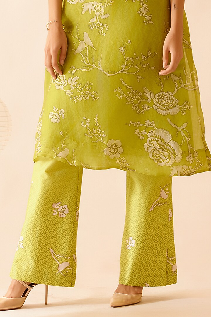 Green Silk Organza Floral Printed & Sequins Embroidered Tunic by Bunka at Pernia's Pop Up Shop