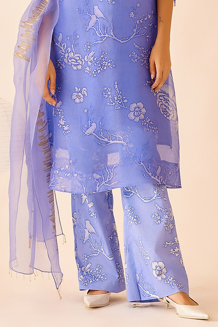 Lilac Silk Organza Floral Printed & Sequins Embroidered Tunic by Bunka at Pernia's Pop Up Shop