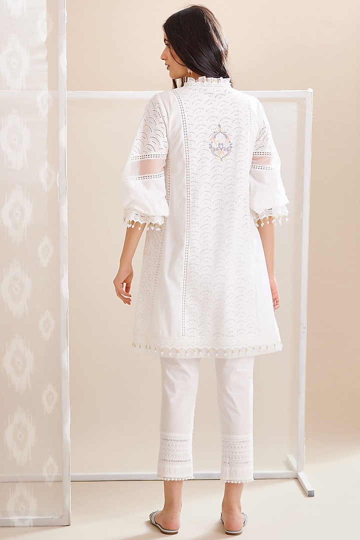 White Cotton Embroidered A-Line Kurta Set by Bunka at Pernia's Pop Up Shop