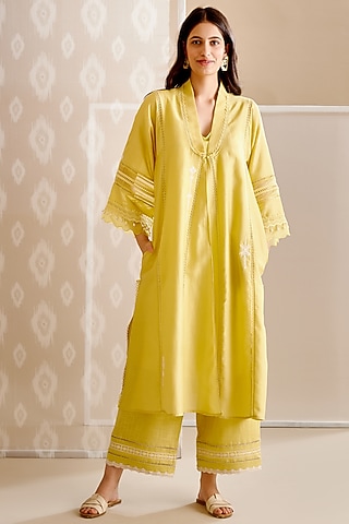 Yellow Chanderi Choga Kurta Set by Bunka