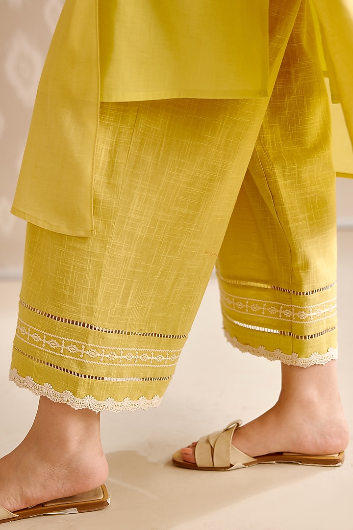 Yellow Chanderi Choga Kurta Set by Bunka at Pernia's Pop Up Shop