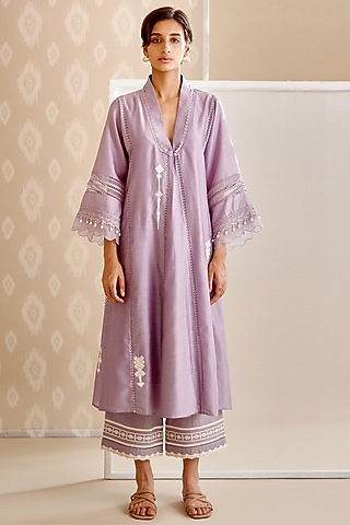Purple Chanderi Choga Kurta Set by Bunka
