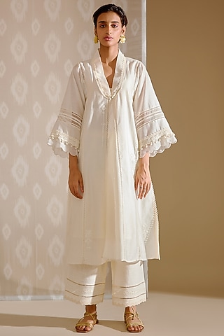 Ivory Chanderi Choga Kurta Set by Bunka
