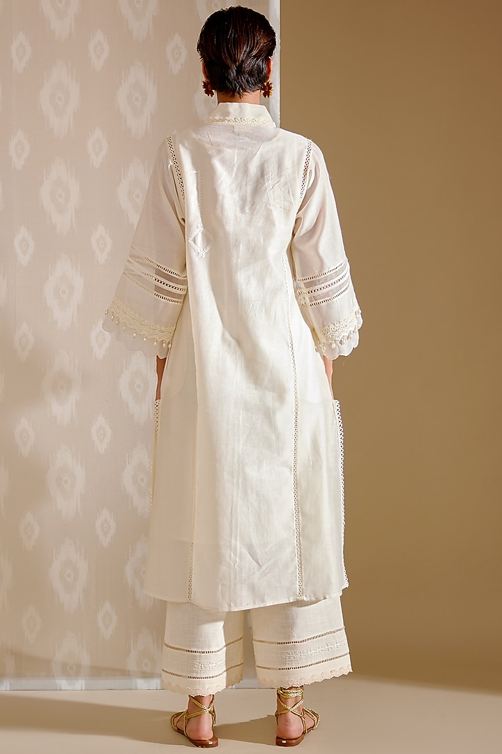 Ivory Chanderi Choga Kurta Set by Bunka at Pernia's Pop Up Shop