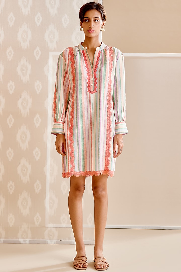 Multi-Colored Linen Printed Dress by Bunka