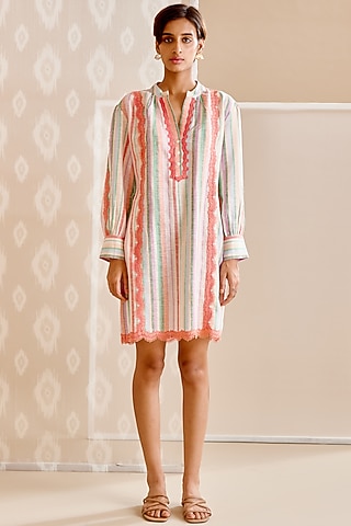Multi-Colored Linen Printed Dress by Bunka