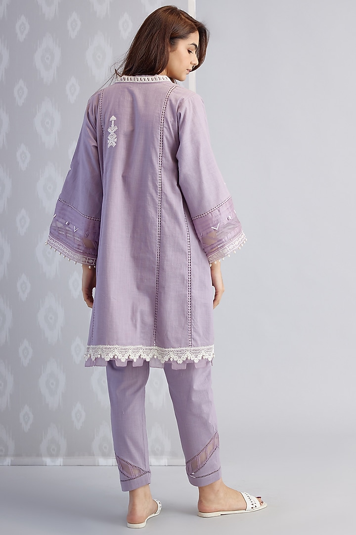 Purple Cotton Embroidered Kurta Set by Bunka at Pernia's Pop Up Shop