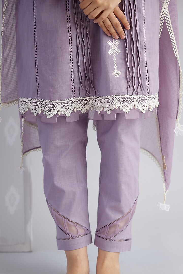 Purple Cotton Embroidered Kurta Set by Bunka at Pernia's Pop Up Shop