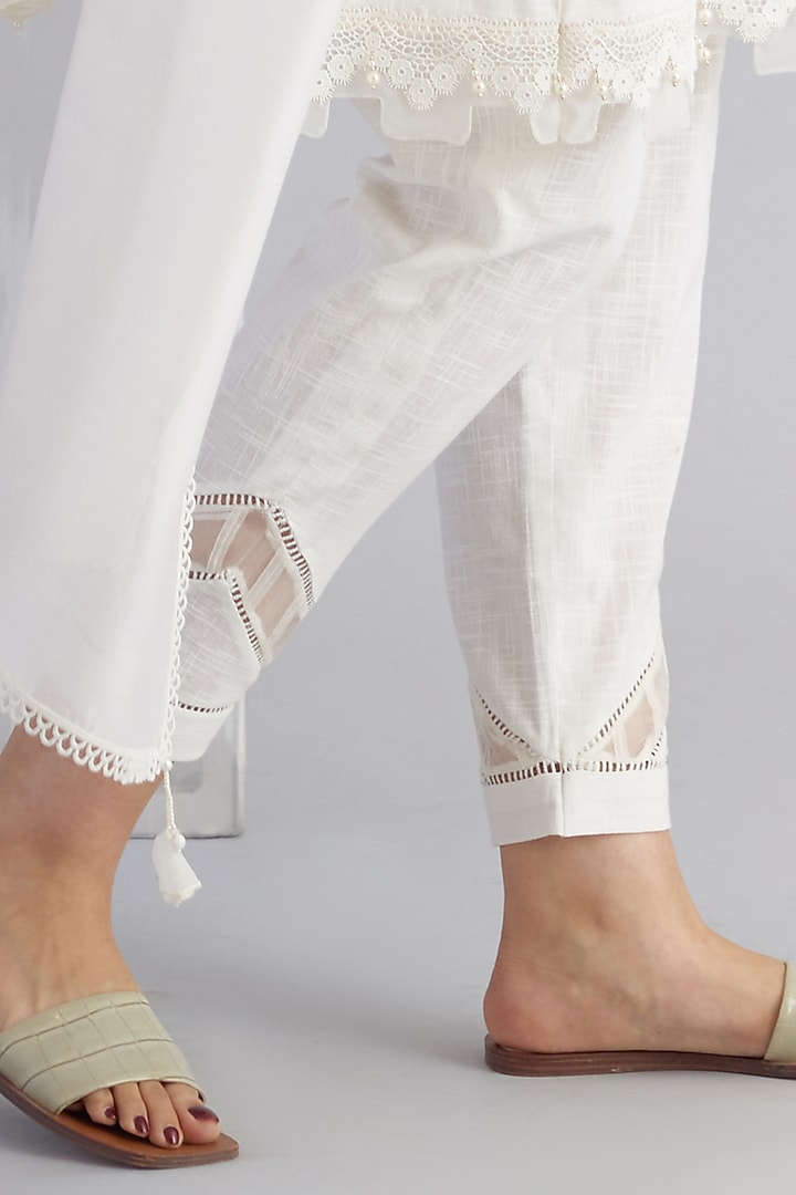 Ivory Cotton Embroidered Kurta Set by Bunka at Pernia's Pop Up Shop