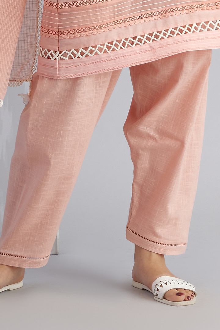 Peach Cotton Embroidered Choga Kurta Set by Bunka at Pernia's Pop Up Shop