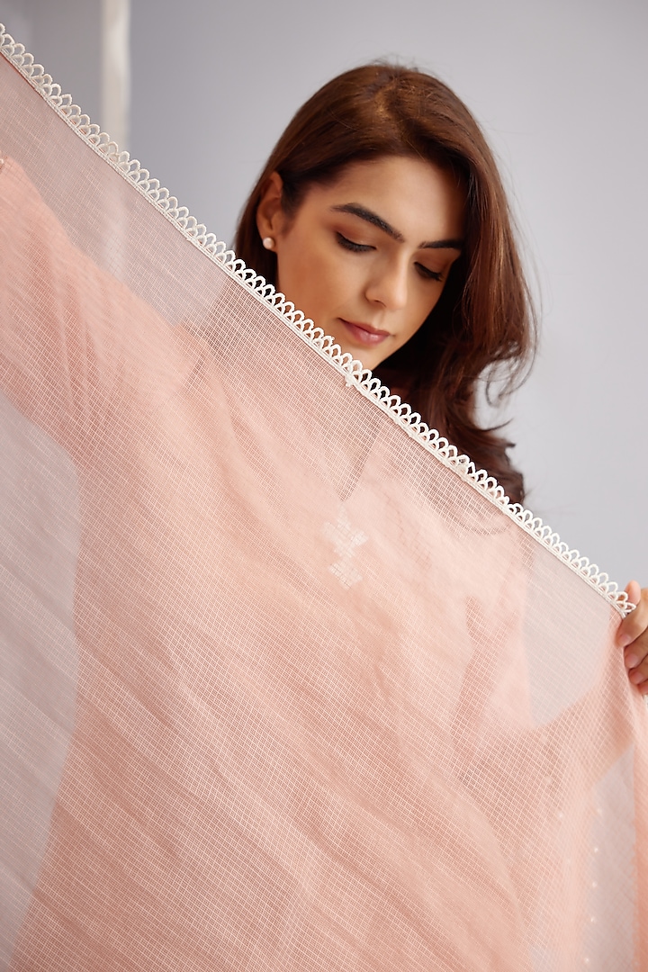 Peach Cotton Embroidered Choga Kurta Set by Bunka at Pernia's Pop Up Shop