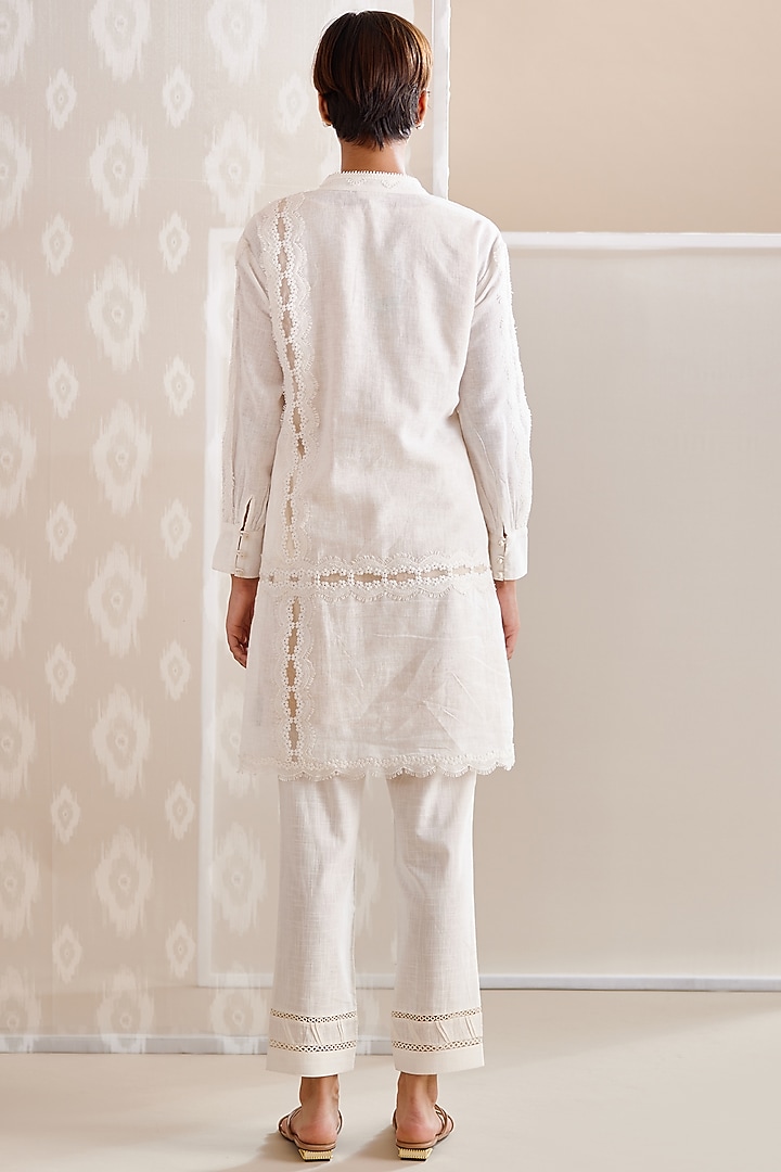 Ivory Cotton Embroidered Tunic Set by Bunka at Pernia's Pop Up Shop