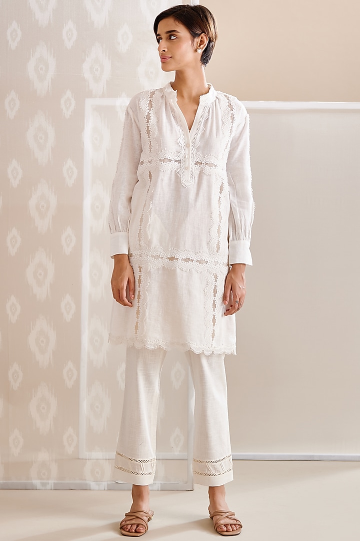 Ivory Cotton Embroidered Tunic Set by Bunka at Pernia's Pop Up Shop