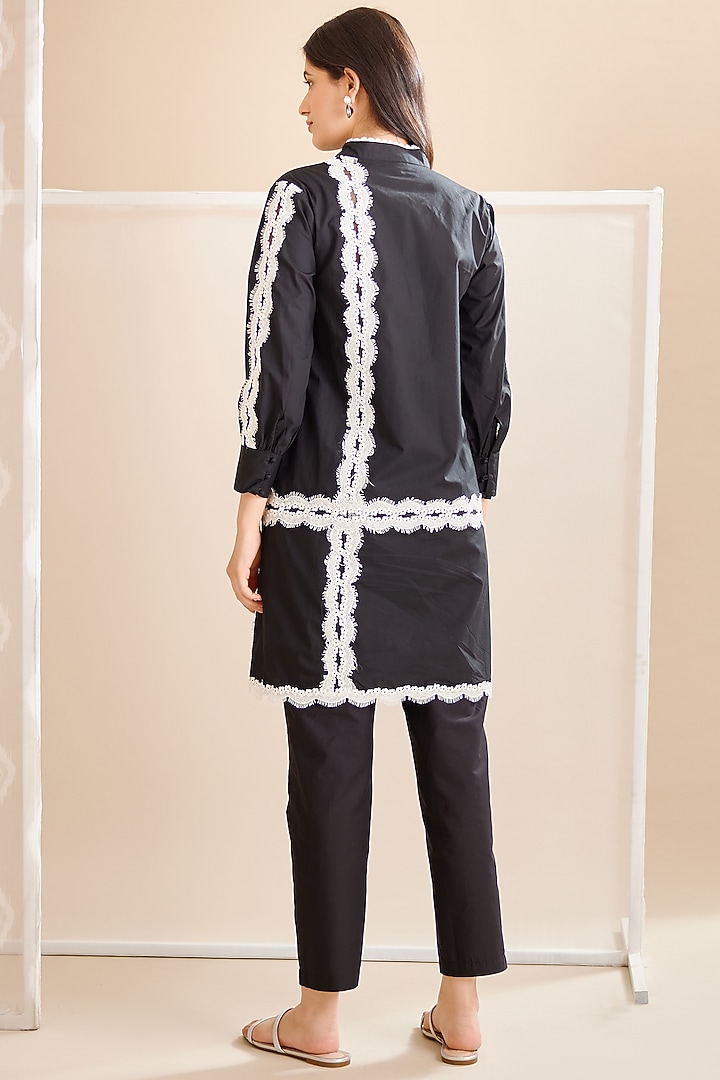 Black Cotton Embroidered Tunic Set by Bunka at Pernia's Pop Up Shop