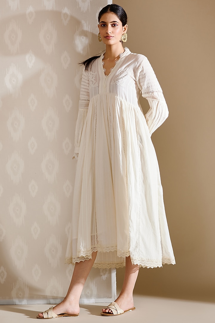 Ivory Cotton Voile Dress by Bunka