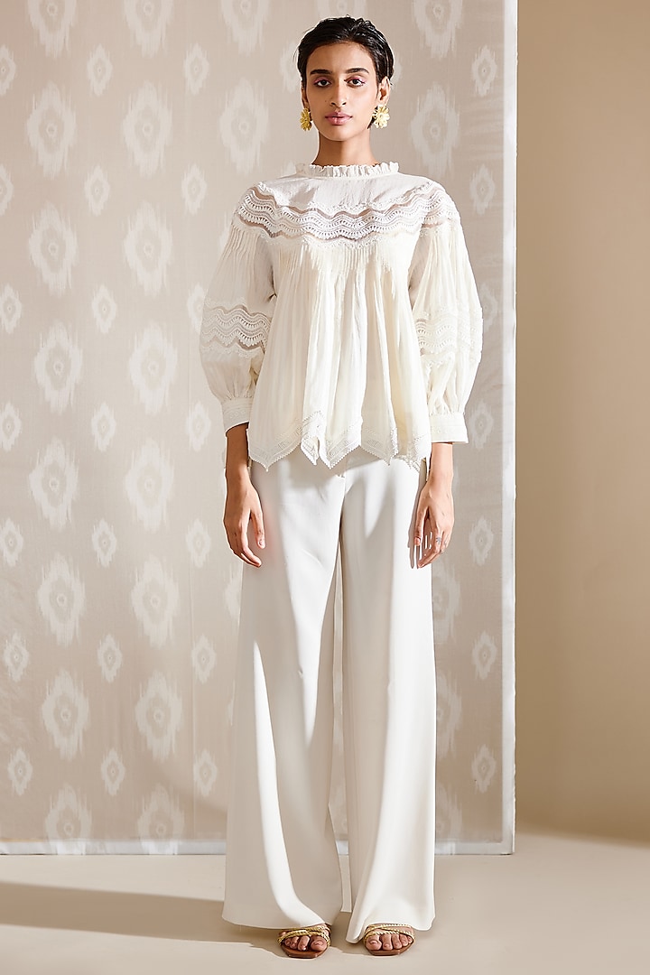 Ivory Cotton Voile Top by Bunka