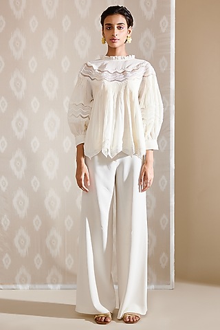 Ivory Cotton Voile Top by Bunka