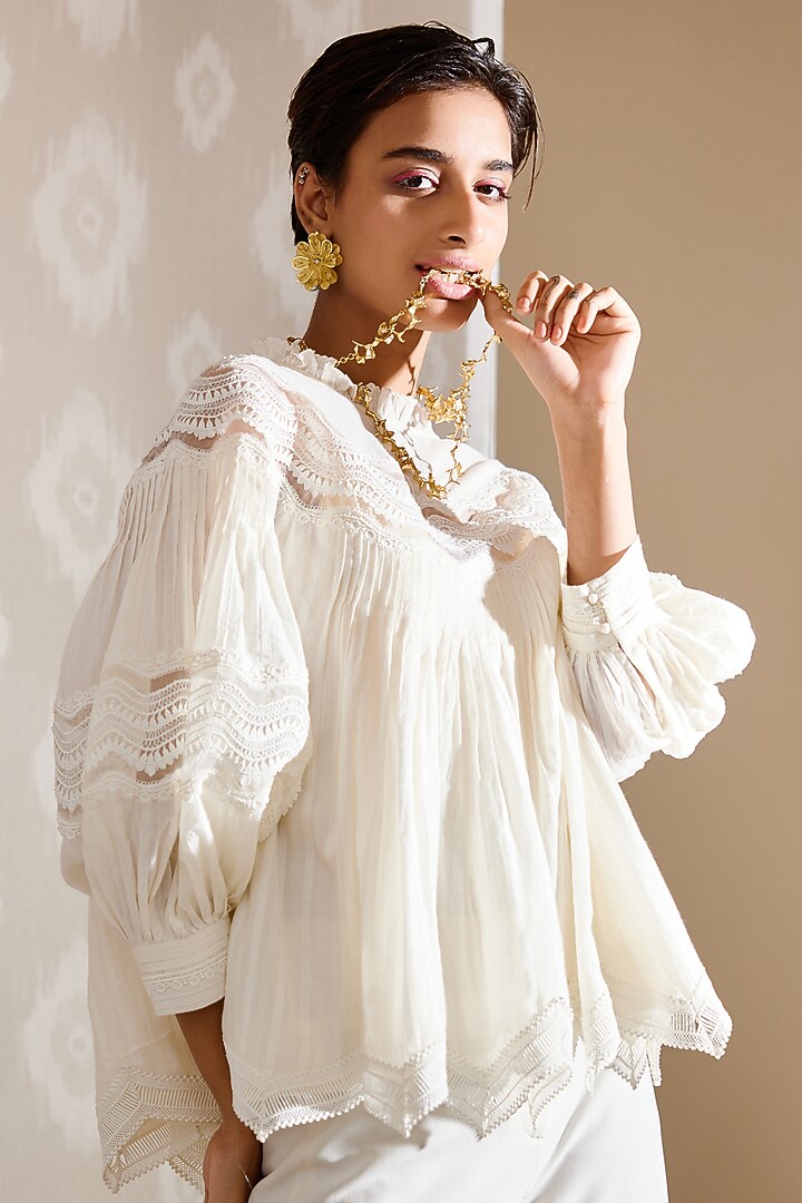 Ivory Cotton Voile Top by Bunka at Pernia's Pop Up Shop