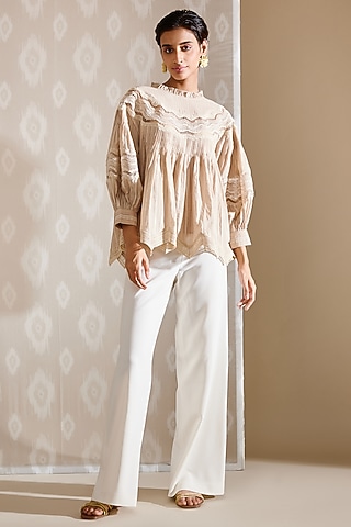 Beige Cotton Voile Top by Bunka