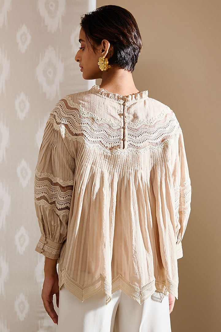 Beige Cotton Voile Top by Bunka at Pernia's Pop Up Shop