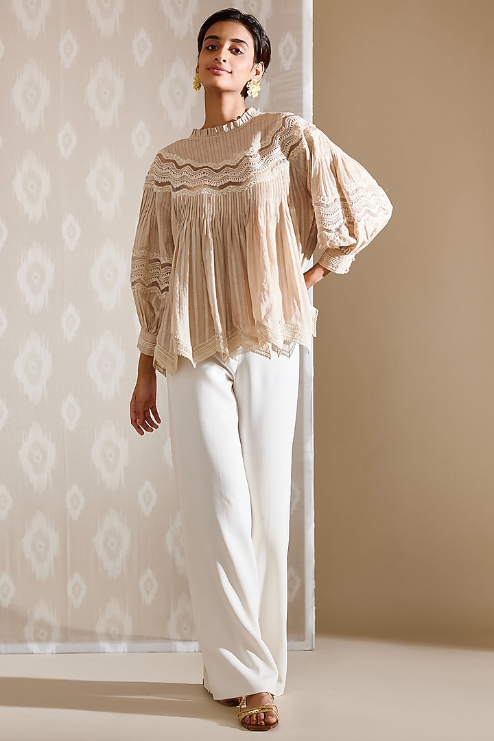 Beige Cotton Voile Top by Bunka at Pernia's Pop Up Shop