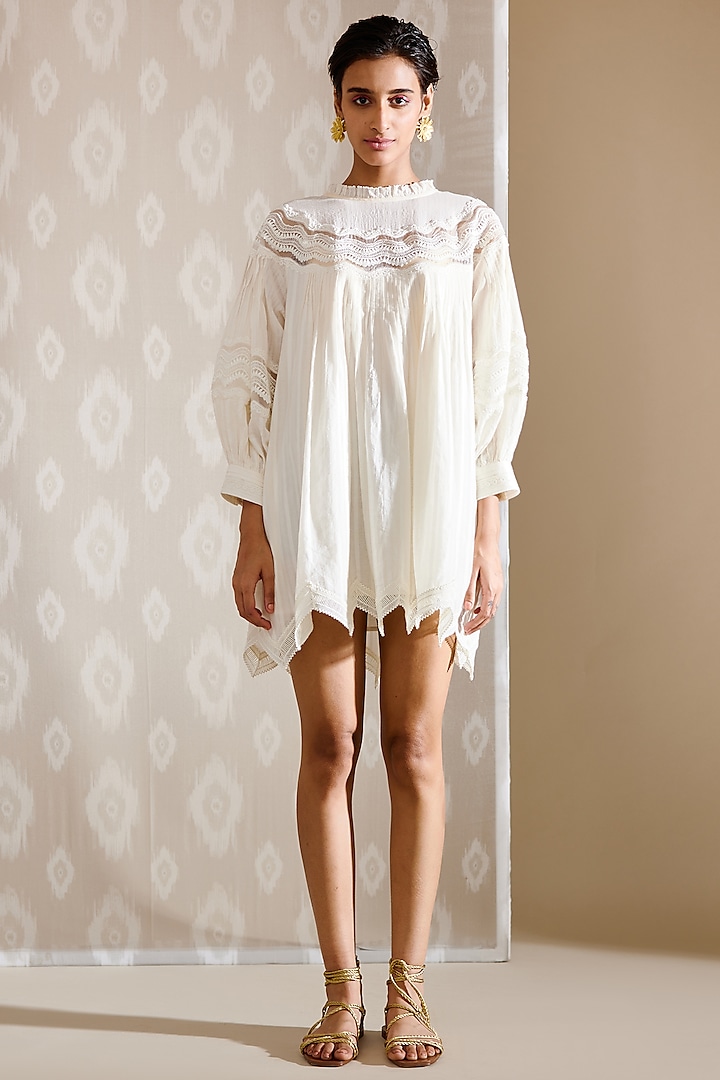 Ivory Cotton Voile Tunic by Bunka