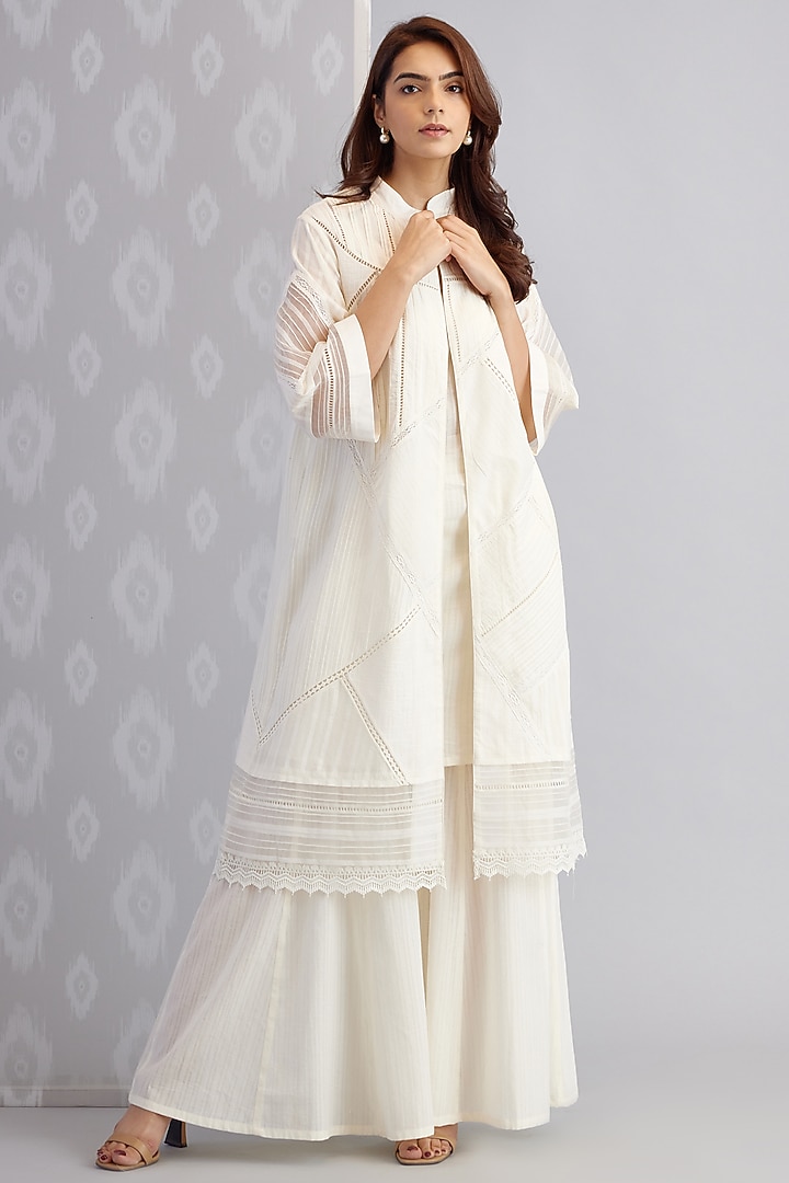 Ivory Cotton Voile Jacket Set by Bunka at Pernia's Pop Up Shop