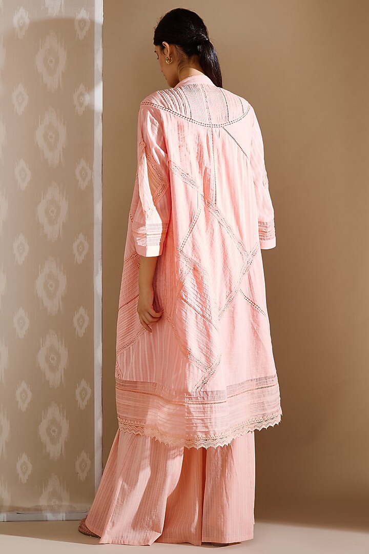 Peach Cotton Voile Jacket Set by Bunka at Pernia's Pop Up Shop