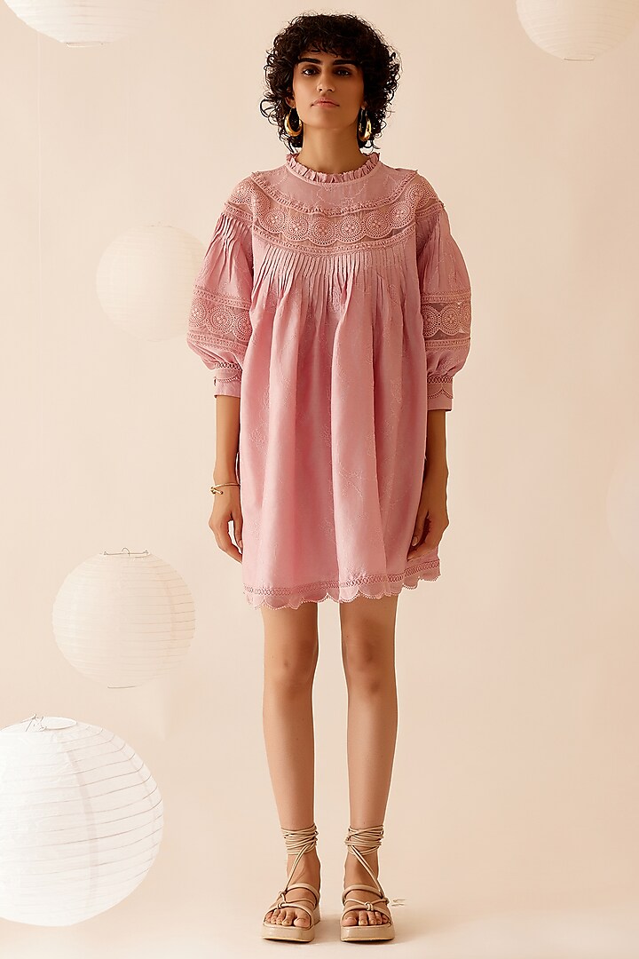 Pink Cotton Voile Digital Embroidered Tunic by Bunka at Pernia's Pop Up Shop